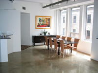 Modern dining room concrete floor