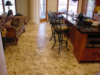 Aged residential kitchen concrete floor